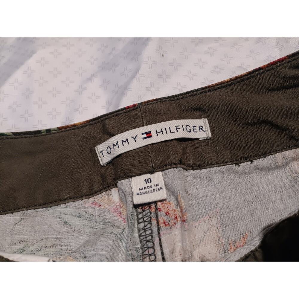 Tommy Hilfiger Women’s Sz 10 Tropical Peacock Print Olive Tie Waist Resortwear - Picture 2 of 3